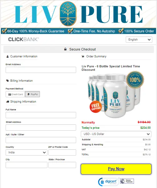 LIV PURE Secure Payment Page